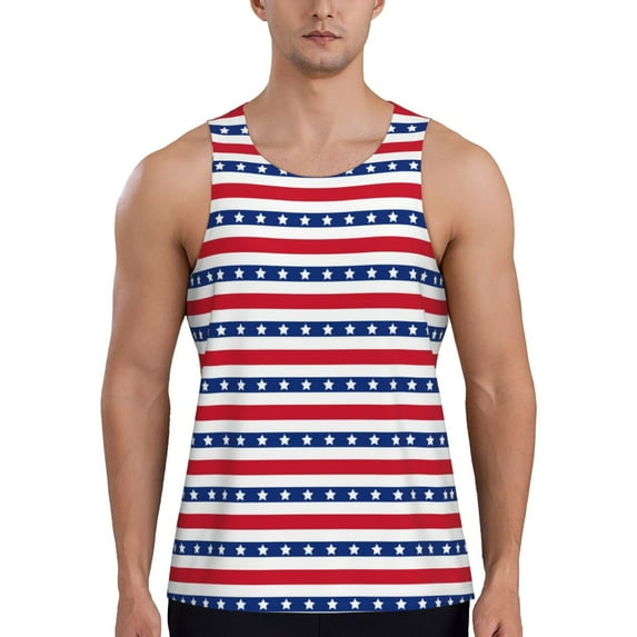 Gukieu American Patriotic Stars And Stripes Print Men's Quick Dry Fitness Vest, Round Neck Sleeveless Fitness Bodybuilding Top-Medium
