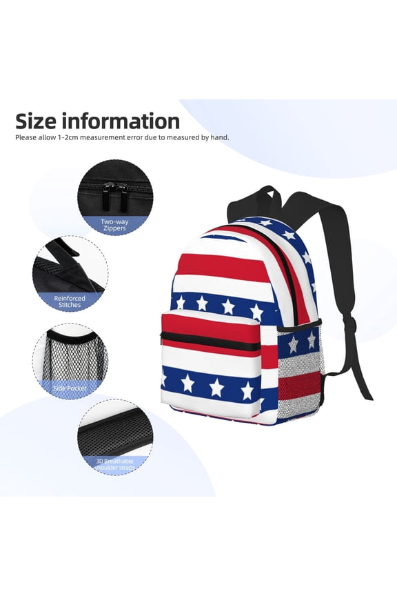 American Patriotic Stars And Stripes Print Backpack, Waterproof Backpack with Adjustable Shoulder Straps, Suitable for Campus, Business, Travel, Unisex