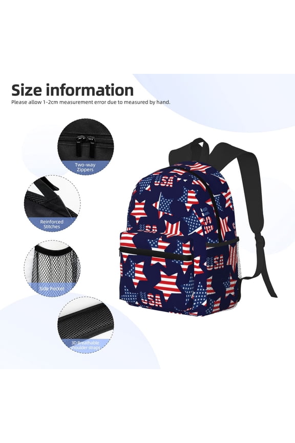 American Stars Print Backpack, Waterproof Backpack with Adjustable Shoulder Straps, Suitable for Campus, Business, Travel, Unisex