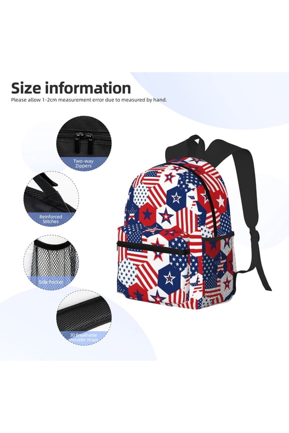American Stars2 Print Backpack, Waterproof Backpack with Adjustable Shoulder Straps, Suitable for Campus, Business, Travel, Unisex