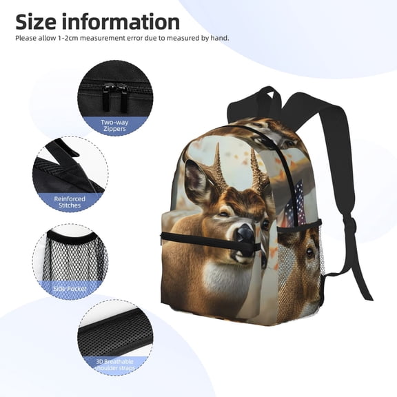 Gukieu American Wildlife Deer Forest Print Backpack, Waterproof Backpack with Adjustable Shoulder Straps, Suitable for Campus, Business, Travel, Unisex