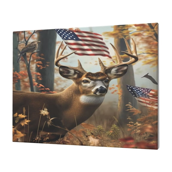 Gukieu American Wildlife Deer Forest Print Horizontal Canvas Decorative Painting 12x16 Inch Shrinkage Resistant Frame Hanging Home Wall Art Decor