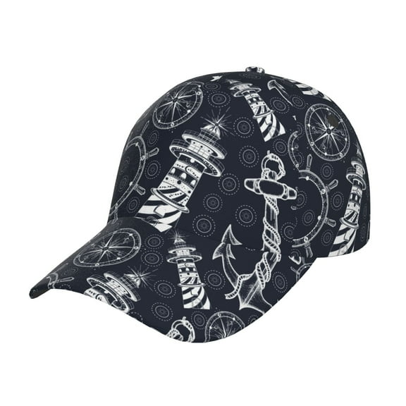 Gukieu Anchor and Lighthouse Prin Baseball Cap, Adjustable Sweat-wicking Daily,Travel, Sports Cap, Unisex