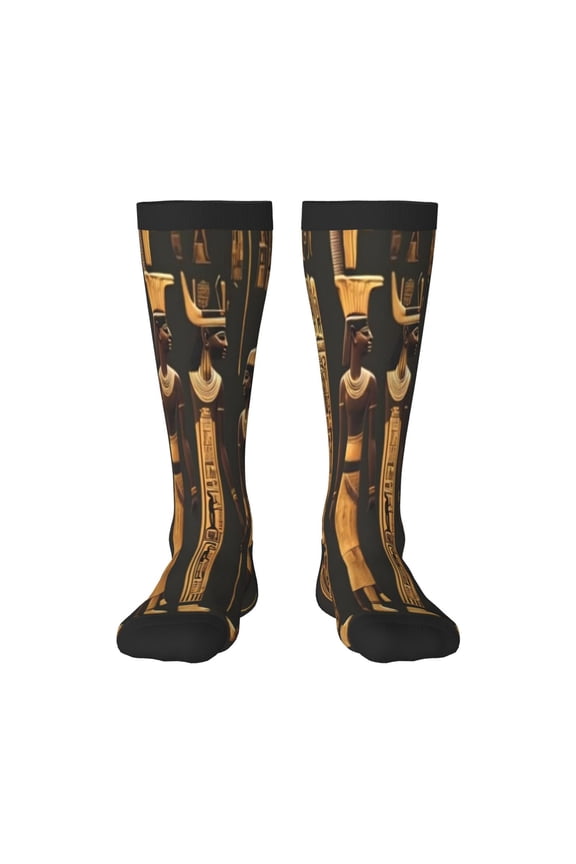 Ancient Egyptian Hieroglyph Print Contrast Color Stockings, Elastic Sports Socks Warm Socks Clothing Accessories, Adult Unisex