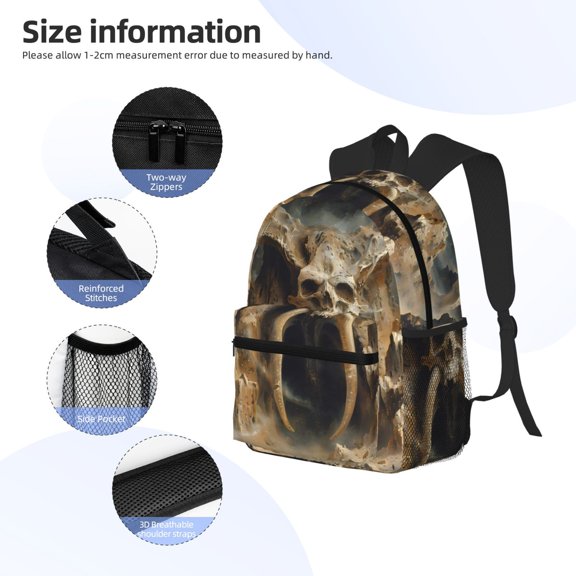 Gukieu Ancient Skull Cave Landscape Print Backpack, Waterproof Backpack with Adjustable Shoulder Straps, Suitable for Campus, Business, Travel, Unisex