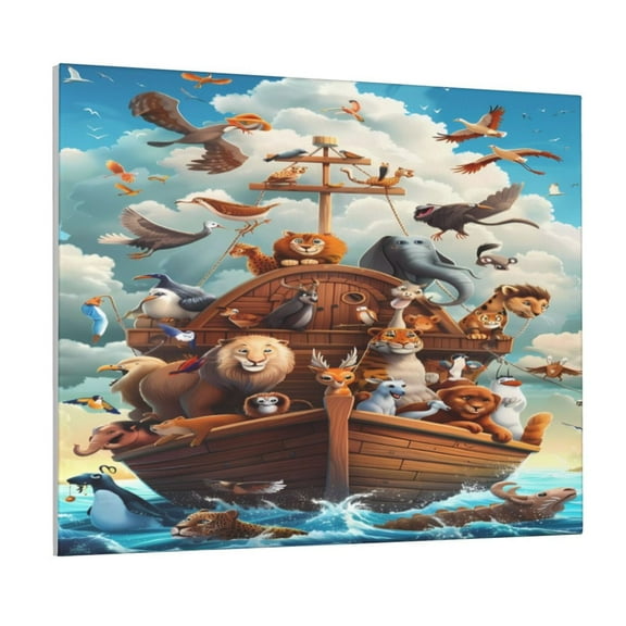 Gukieu Animal Filled Noahs Ark Print Canvas Decorative Hanging Painting, Waterproof Art Wall Decoration with Frame, Suitable for Living Room, Bedroom