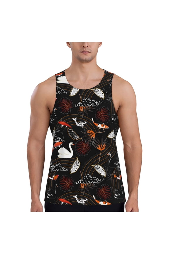 Animal Koi Fish Print Men's Quick Dry Fitness Vest, Round Neck Sleeveless Fitness Bodybuilding Top-3X-Large