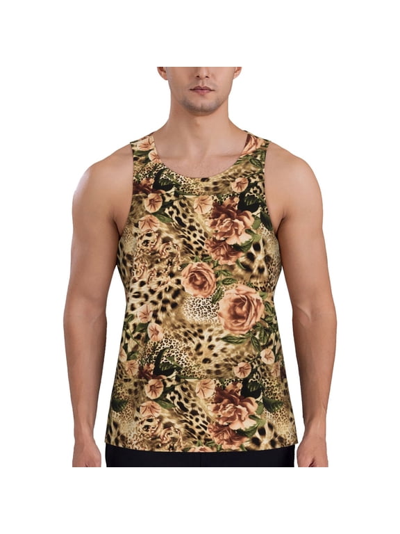 Animal Leopard Print Men's Quick Dry Fitness Vest, Round Neck Sleeveless Fitness Bodybuilding Top-3X-Large