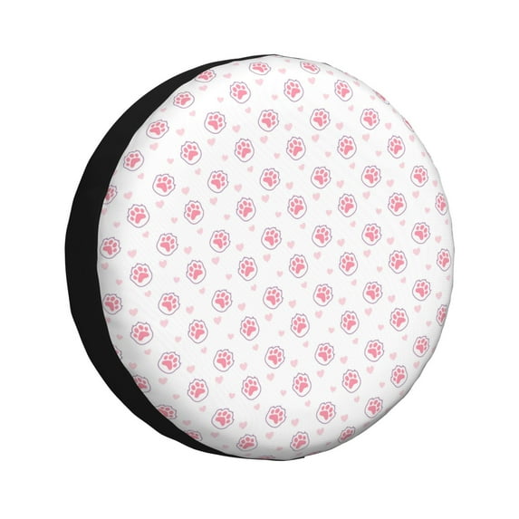 Gukieu Animal Pink Color Paw Print Car Tire Cover, Adjustable Waterproof and Dustproof Tire Protection Cover, Suitable for SUV, Truck, Van-17 inch
