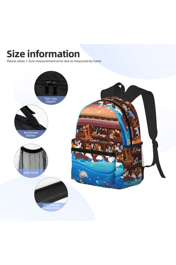 Animals On Noah's Ark2 Print Backpack, Waterproof Backpack with Adjustable Shoulder Straps, Suitable for Campus, Business, Travel, Unisex