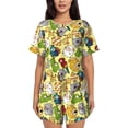 thumbnail image 1 of Gukieu Animals Print Women's Short-sleeved Pajama Set, Round Neck Button Top Elastic Shorts 2-piece Set, Summer Home Leisure Clothing-X-Large, 1 of 6