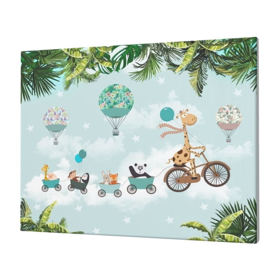 Gukieu Animals Riding Across The Sky Print Horizontal Canvas Decorative Painting 12x16 Inch Shrinkage Resistant Frame Hanging Home Wall Art Decor