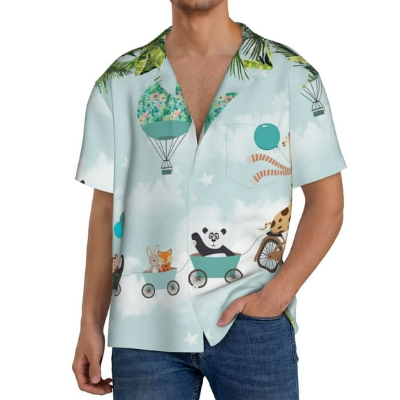 Gukieu Animals Riding Across The Sky Print Men's Short-sleeved Shirts, Button-down Pocket Shirts, T-shirts, Beach Vacation Travel Summer Clothing-XX-Large