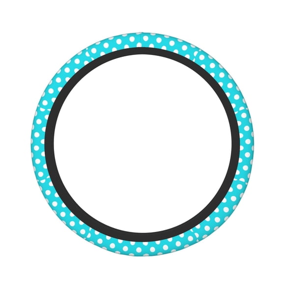 Gukieu Aqua And White Polka Dot Print Elastic Steering Wheel Cover, Anti-slip and Sweat-proof Car Steering Wheel Protector Cover for Cars, Vans, Trucks Car Accessories