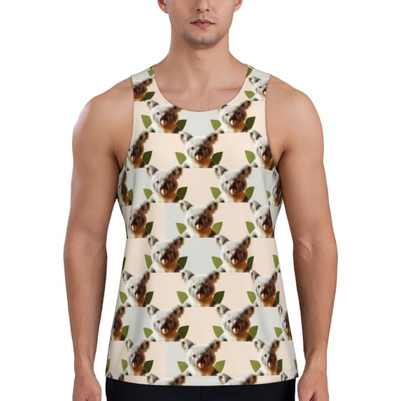 Gukieu Art cute koala Print Men's Quick Dry Fitness Vest, Round Neck Sleeveless Fitness Bodybuilding Top-XX-Large