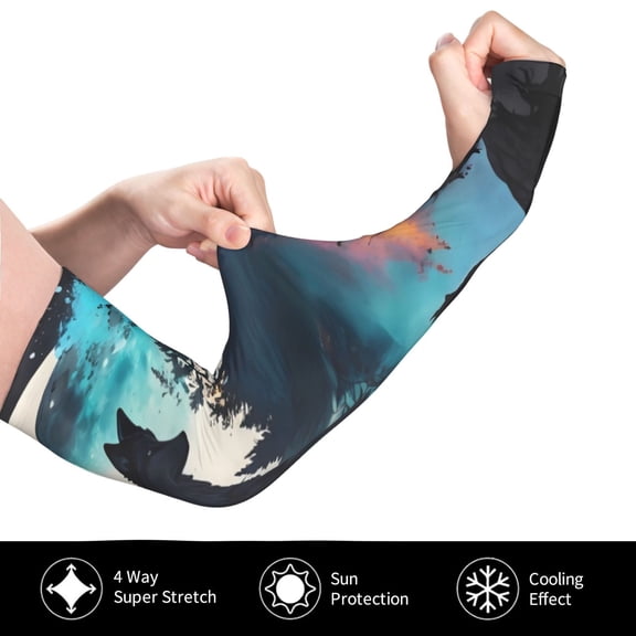 Gukieu Artistic Moon Valley Wolf for Adult Ice Silk Sun Protection Arm Sleeves, Moisture Wicking, UV Protection Outdoor Sports Arm Sleeves, Unisex