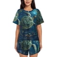 thumbnail image 1 of Gukieu Artistic Turtle Earth Print Women's Short-sleeved Pajama Set, Round Neck Button Top Elastic Shorts 2-piece Set, Summer Home Leisure Clothing-3X-Large, 1 of 6