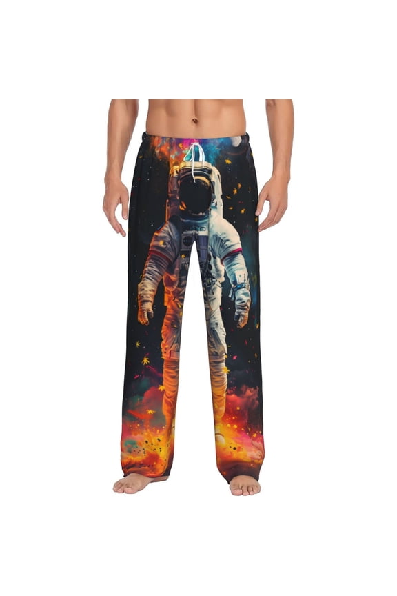 Astronaut Cosmic Rainbow Print Men's Home Trousers, Elastic Drawstring Home Pajamas Clothing Suitable for Adult Men-3X-Large