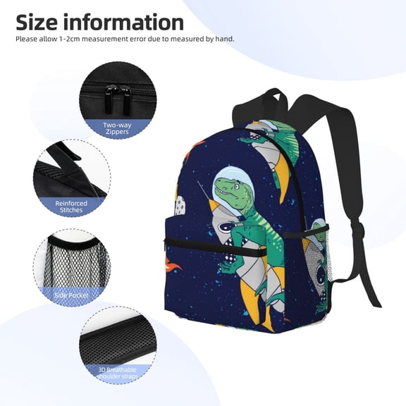 Gukieu Astronaut Dinosaur and Space Print Backpack, Waterproof Backpack with Adjustable Shoulder Straps, Suitable for Campus, Business, Travel, Unisex