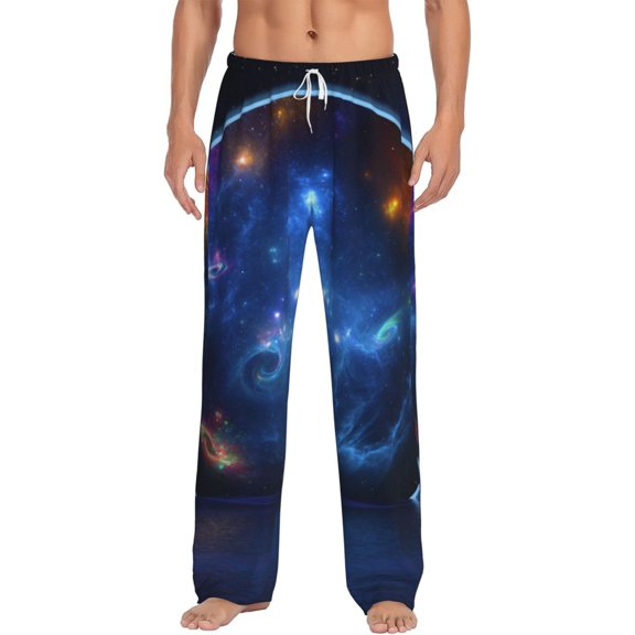 Gukieu Astronaut Print Men's Home Trousers, Elastic Drawstring Home Pajamas Clothing Suitable for Adult Men-X-Large