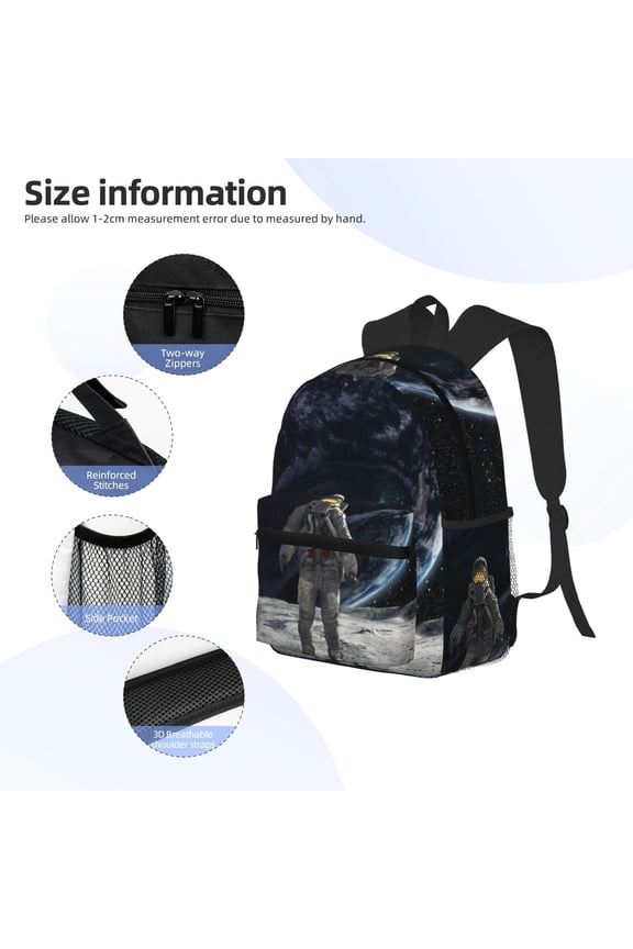 Astronaut Standing In The Moon Print Backpack, Waterproof Backpack with Adjustable Shoulder Straps, Suitable for Campus, Business, Travel, Unisex