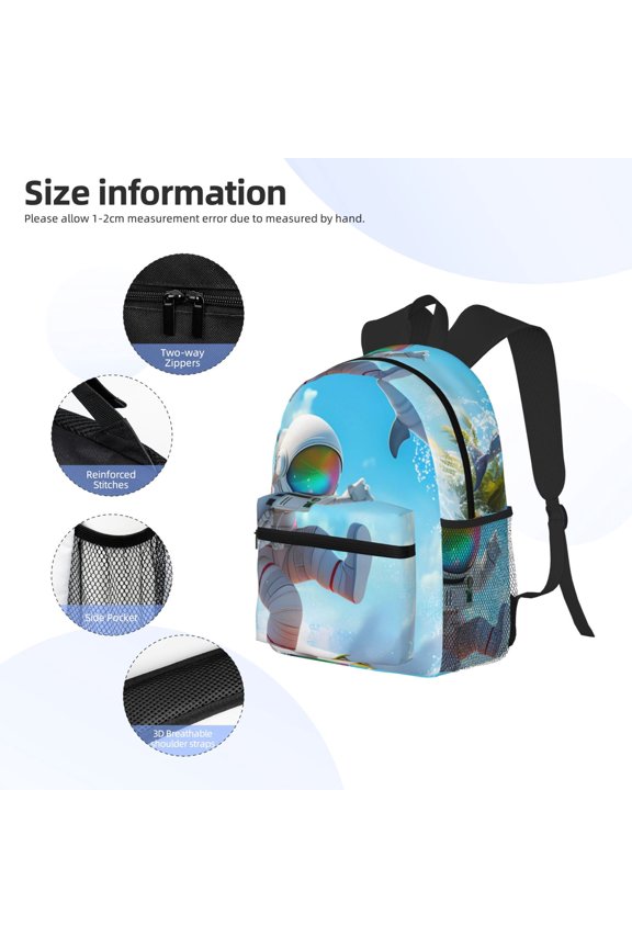 Astronaut Tropical Dolphin Print Backpack, Waterproof Backpack with Adjustable Shoulder Straps, Suitable for Campus, Business, Travel, Unisex