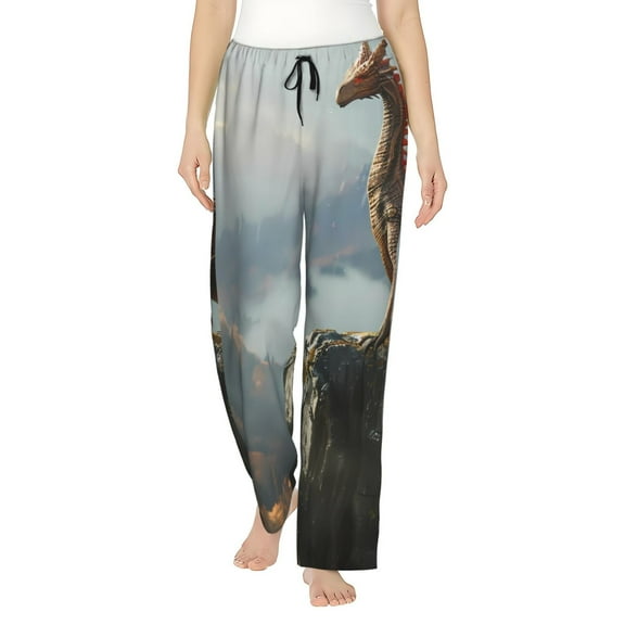 Gukieu Autumn Dragon Mountain View Print Women's Home Trousers, with Pockets and Drawstring Pajamas, Home Pajamas, Sleepwear-XX-Large