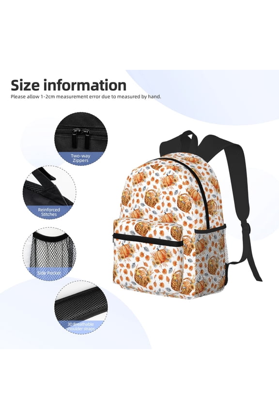 Autumn Harvest Baskets Print Backpack, Waterproof Backpack with Adjustable Shoulder Straps, Suitable for Campus, Business, Travel, Unisex