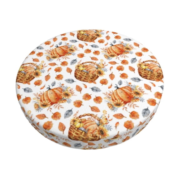 Gukieu Autumn Harvest Baskets Print Round Chair Cover, Dust-proof and Non-slip Bar Chair Protective Cover, Suitable for Bars, Restaurants, Offices-13 inch