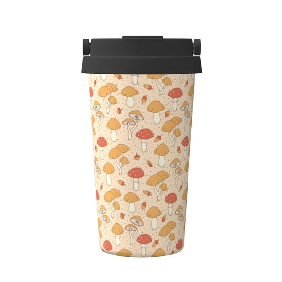 Gukieu Autumn Mushrooms Print Insulated Coffee Cup, Portable Stainless Steel Vacuum Cup with Lid, Unisex, Suitable for Office, Cafe, Car