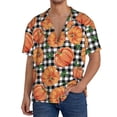 thumbnail image 1 of Gukieu Autumn Pumpkins Gingham Print Men's Short-sleeved Shirts, Button-down Pocket Shirts, T-shirts, Beach Vacation Travel Summer Clothing-XX-Large, 1 of 5