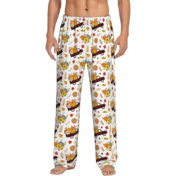Gukieu Autumn Red Truck Print Men's Home Trousers, Elastic Drawstring Home Pajamas Clothing Suitable for Adult Men-Small