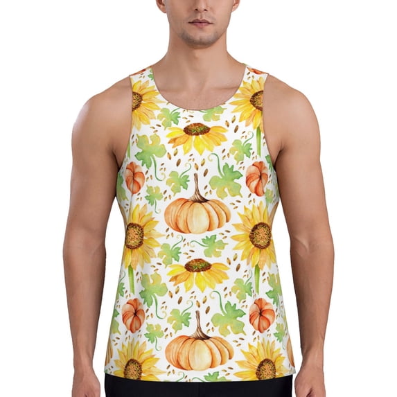 Gukieu Autumn Theme Print Men's Quick Dry Fitness Vest, Round Neck Sleeveless Fitness Bodybuilding Top-Small