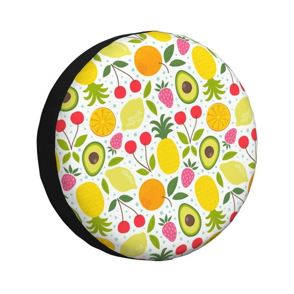 Gukieu Avocado And Pineapple Print Car Tire Cover, Adjustable Waterproof and Dustproof Tire Protection Cover, Suitable for SUV, Truck, Van-14 inch