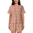 thumbnail image 1 of Gukieu Avocado And Sun Print Women's Short-sleeved Pajama Set, Round Neck Button Top Elastic Shorts 2-piece Set, Summer Home Leisure Clothing-Small, 1 of 6