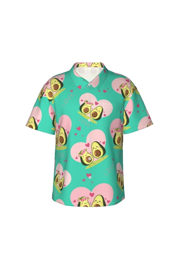 Avocado Lovers Print Men's Short-sleeved Shirts, Button-down Lapel Hawaiian Shirts, T-shirts, Beach Vacation Summer Casual Wear,XX-Large