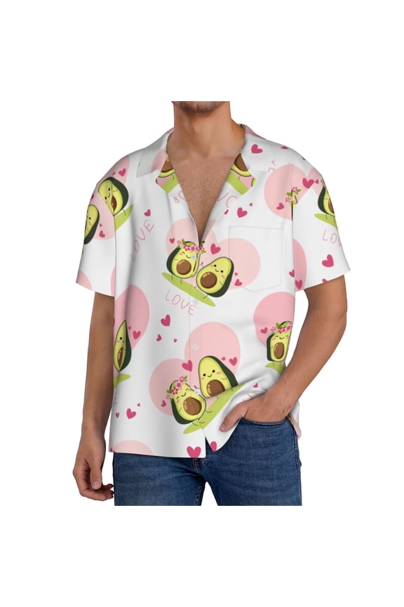 Avocado Lovers Print Men's Short-sleeved Shirts, Button-down Pocket Shirts, T-shirts, Beach Vacation Travel Summer Clothing-Small