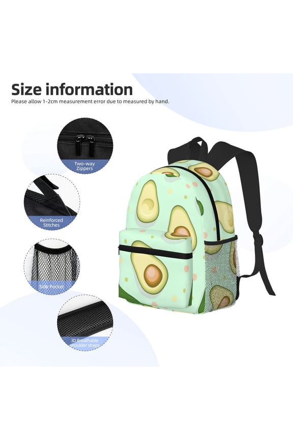 Avocado Print Backpack, Waterproof Backpack with Adjustable Shoulder Straps, Suitable for Campus, Business, Travel, Unisex
