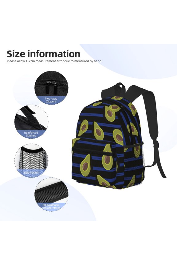 Avocado Print Backpack, Waterproof Backpack with Adjustable Shoulder Straps, Suitable for Campus, Business, Travel, Unisex