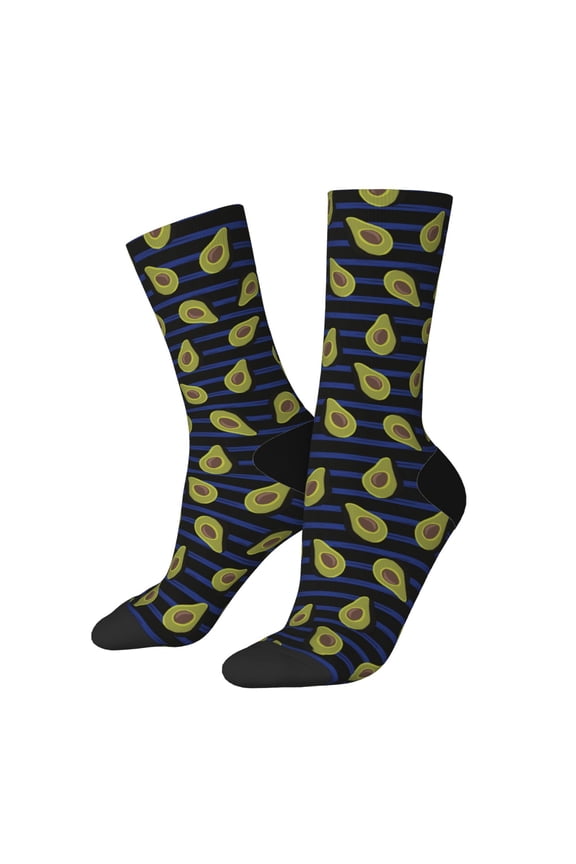 Avocado Print Contrast Color Mid-calf Socks, Sweat-wicking Athletic Socks, Unisex Clothing Accessories