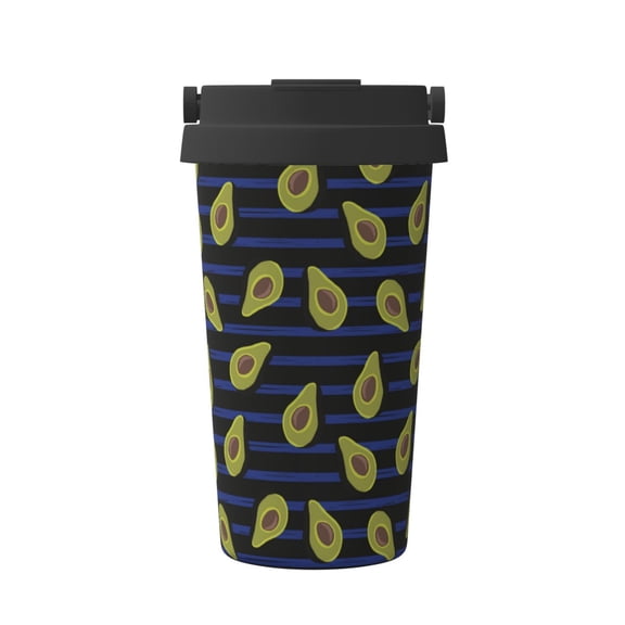 Gukieu Avocado Print Insulated Coffee Cup, Portable Stainless Steel Vacuum Cup with Lid, Unisex, Suitable for Office, Cafe, Car