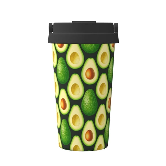 Gukieu Avocado Print Insulated Coffee Cup, Portable Stainless Steel Vacuum Cup with Lid, Unisex, Suitable for Office, Cafe, Car