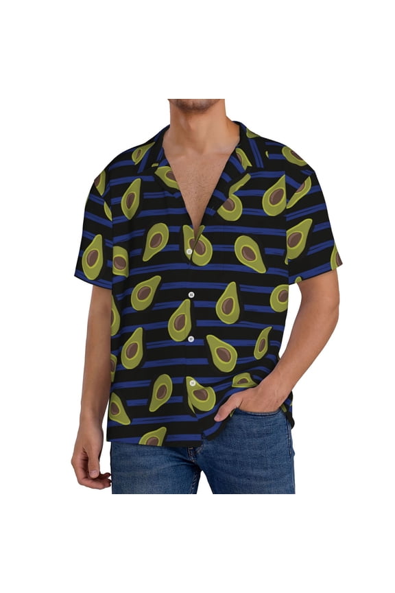 Avocado Print Men's Short-sleeved Shirts, Button-down Pocket Shirts, T-shirts, Beach Vacation Travel Summer Clothing-Large