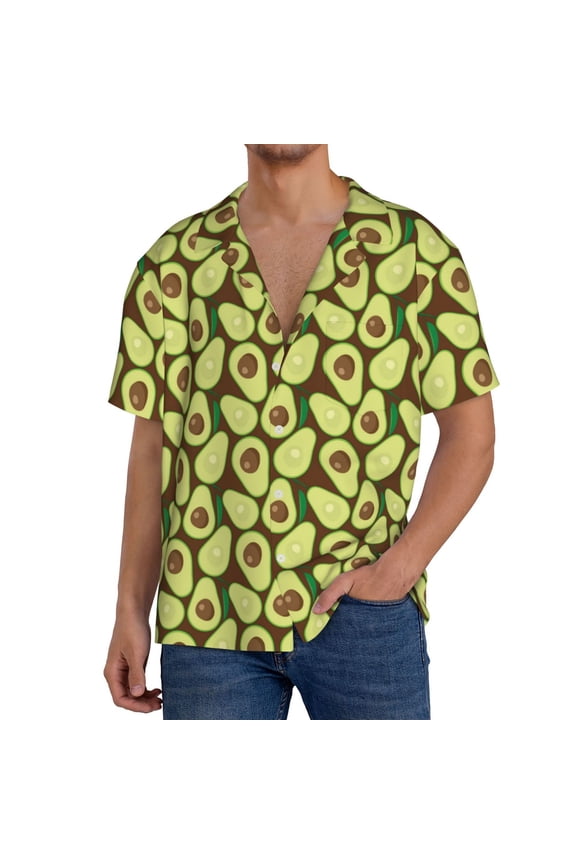 Avocado Print Men's Short-sleeved Shirts, Button-down Pocket Shirts, T-shirts, Beach Vacation Travel Summer Clothing-Large