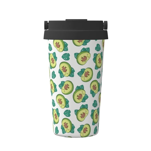 Gukieu Avocado Sleeping Print Insulated Coffee Cup, Portable Stainless Steel Vacuum Cup with Lid, Unisex, Suitable for Office, Cafe, Car