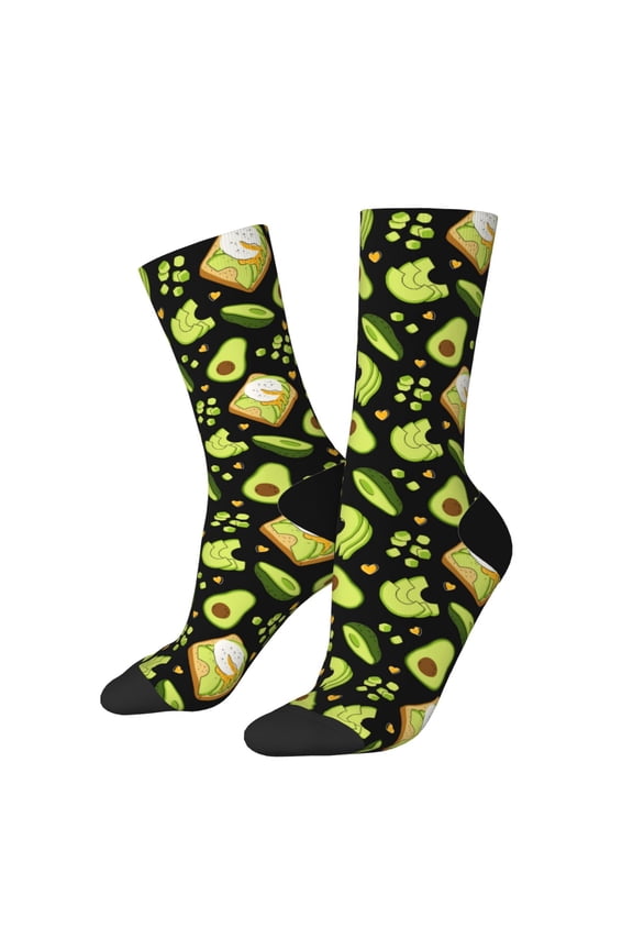 Avocado Toast Print Contrast Color Mid-calf Socks, Sweat-wicking Athletic Socks, Unisex Clothing Accessories