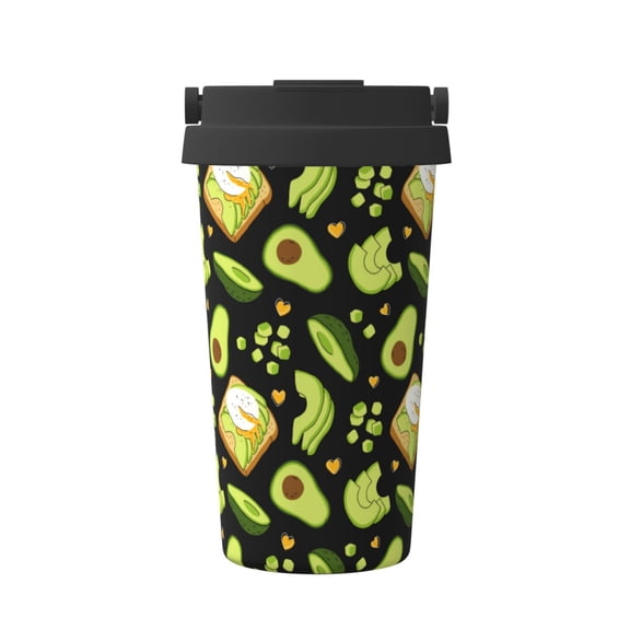 Gukieu Avocado Toast Print Insulated Coffee Cup, Portable Stainless Steel Vacuum Cup with Lid, Unisex, Suitable for Office, Cafe, Car