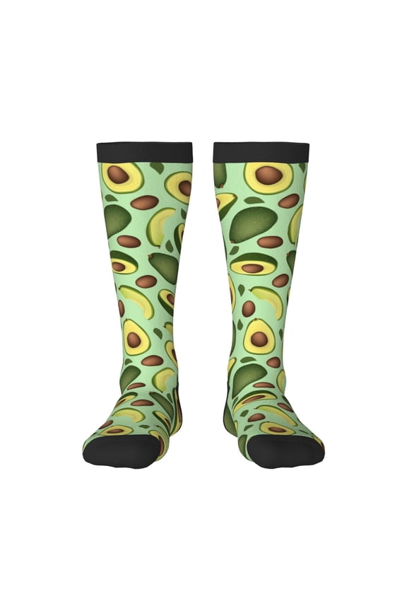 Avocado With Seeds Print Contrast Color Stockings, Elastic Sports Socks Warm Socks Clothing Accessories, Adult Unisex