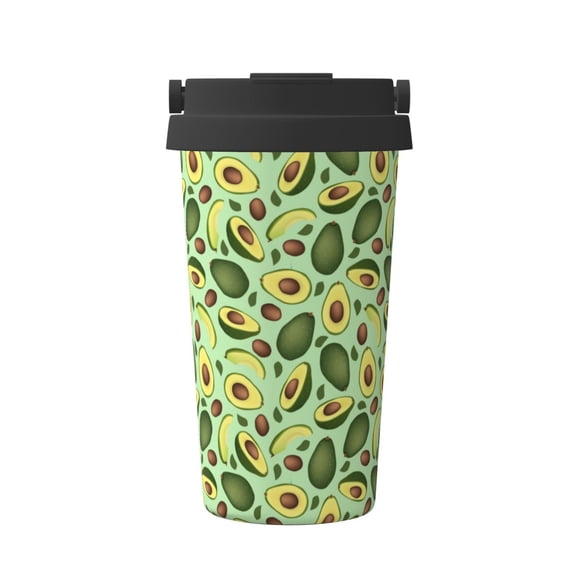 Gukieu Avocado With Seeds Print Insulated Coffee Cup, Portable Stainless Steel Vacuum Cup with Lid, Unisex, Suitable for Office, Cafe, Car