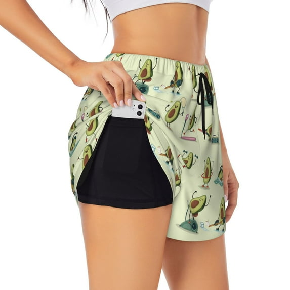 Gukieu Avocado for Exercise Print Women's Sports Shorts with Drawstring Elastic Waistband for Running, Yoga, Fitness-Large